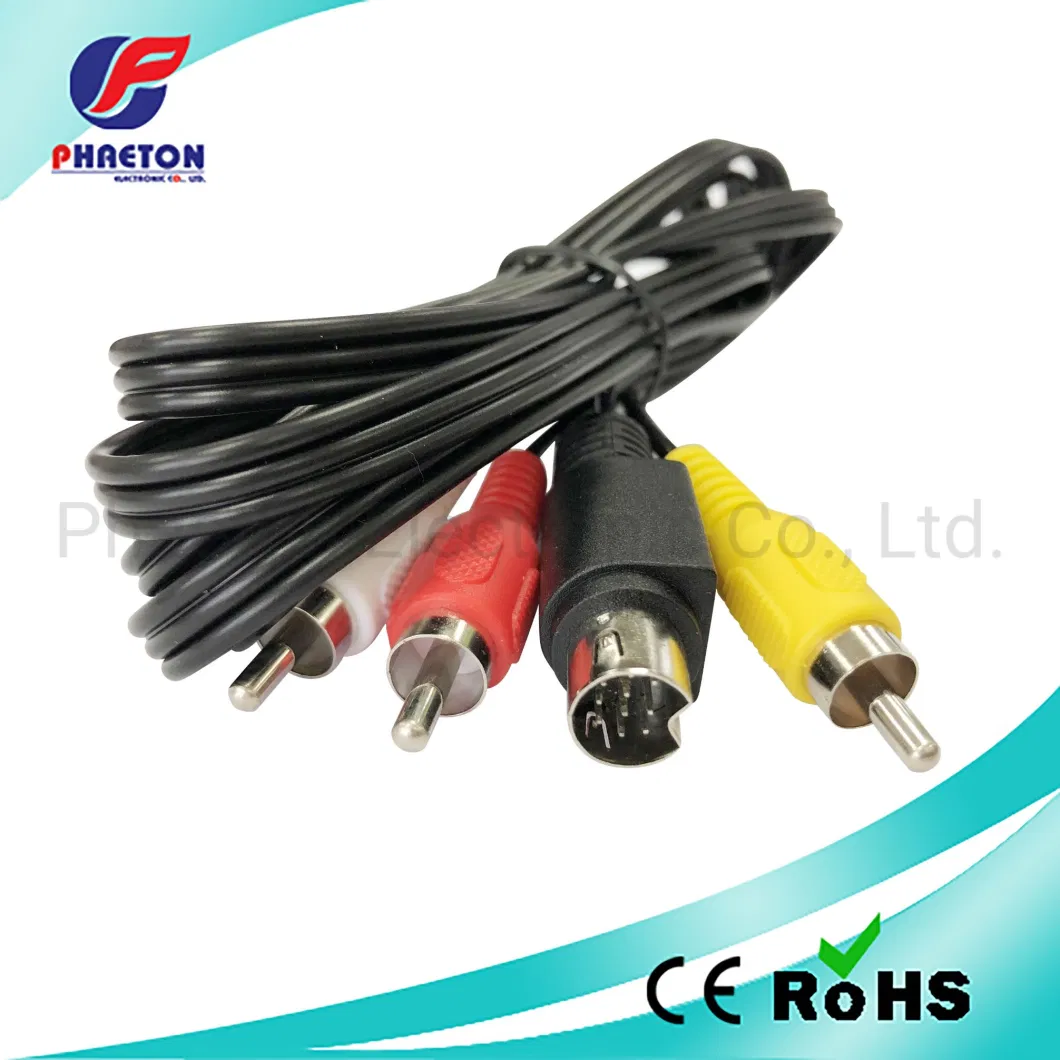 3RCA to 10 Mini Pin DIN Audio Video Cable